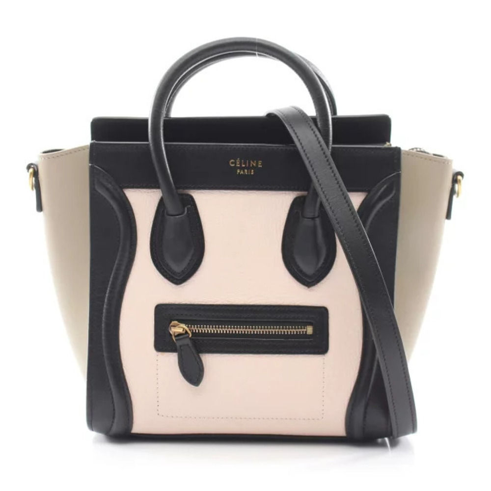 Celine Luggage Tote Shopper Handbag Leather Pink Black Beige Cream
